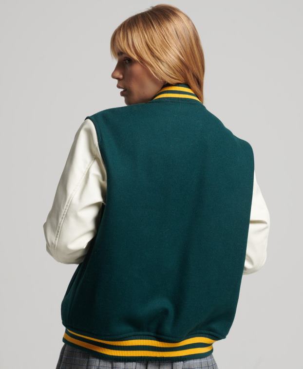 mujer Superdry verde chaqueta bomber del equipo universitario 2R68Z5636