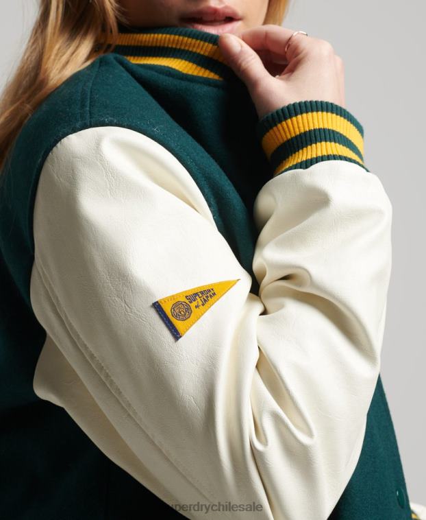 mujer Superdry verde chaqueta bomber del equipo universitario 2R68Z5636