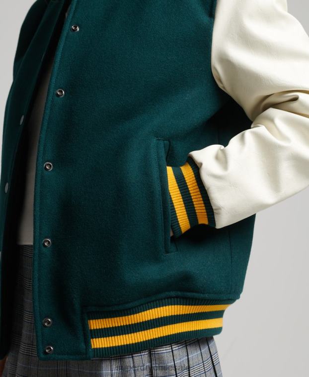 mujer Superdry verde chaqueta bomber del equipo universitario 2R68Z5636