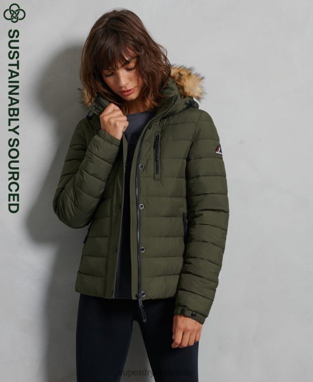 mujer Superdry verde chaqueta fuji clásica de piel sintética 2R68Z5607