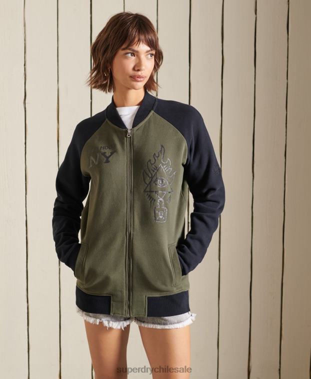 mujer Superdry verde chaquetas bomber de punto extragrande vintage 2R68Z6040