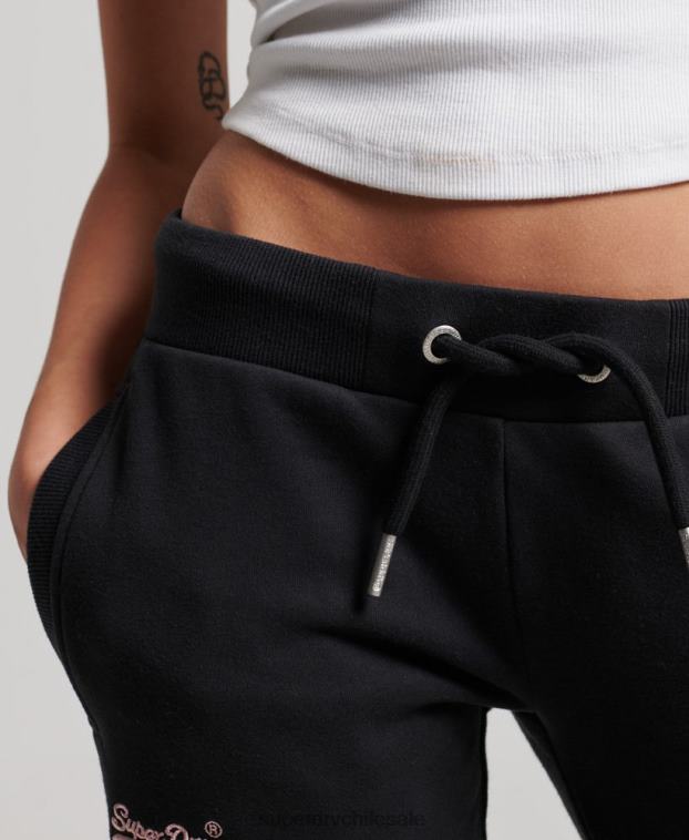 mujer Superdry negro joggers con logo bordado 2R68Z3903