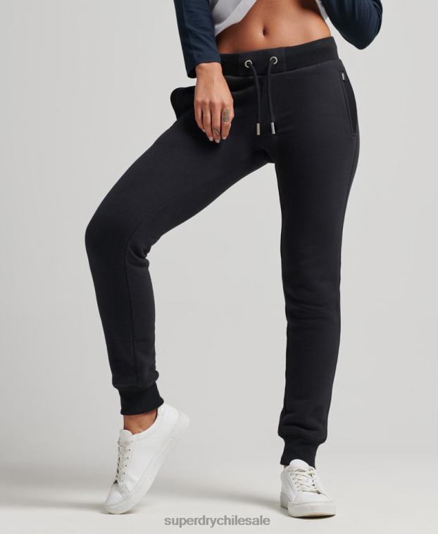 mujer Superdry negro joggers de algodón orgánico con logo vintage bordado 2R68Z3930