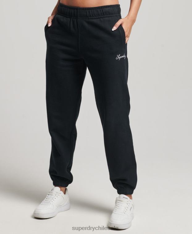 mujer Superdry negro joggers heritage boyfriend bordados 2R68Z6602