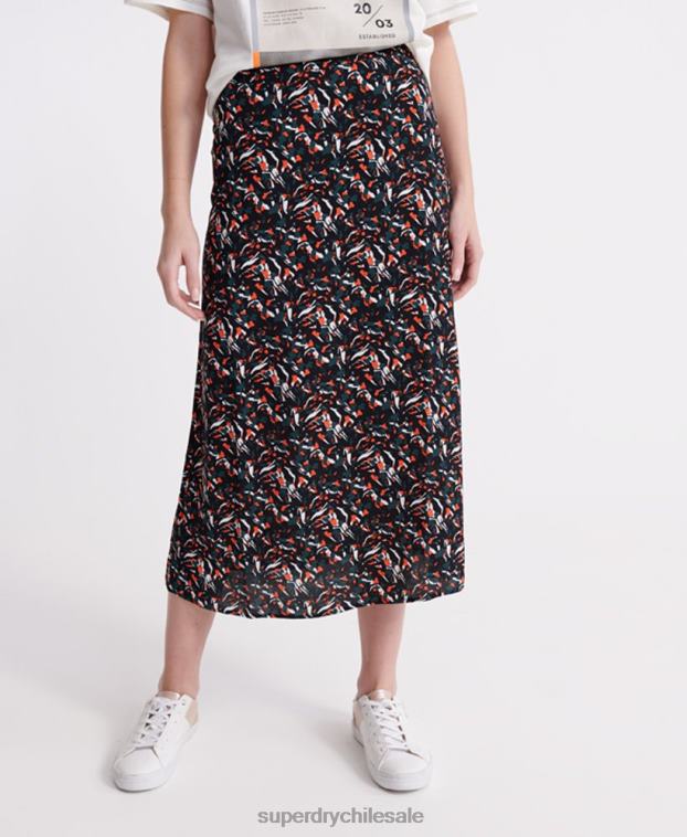 mujer Superdry azul falda midi cañón 2R68Z4165