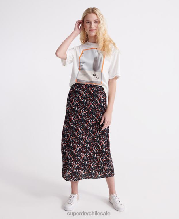 mujer Superdry azul falda midi cañón 2R68Z4165