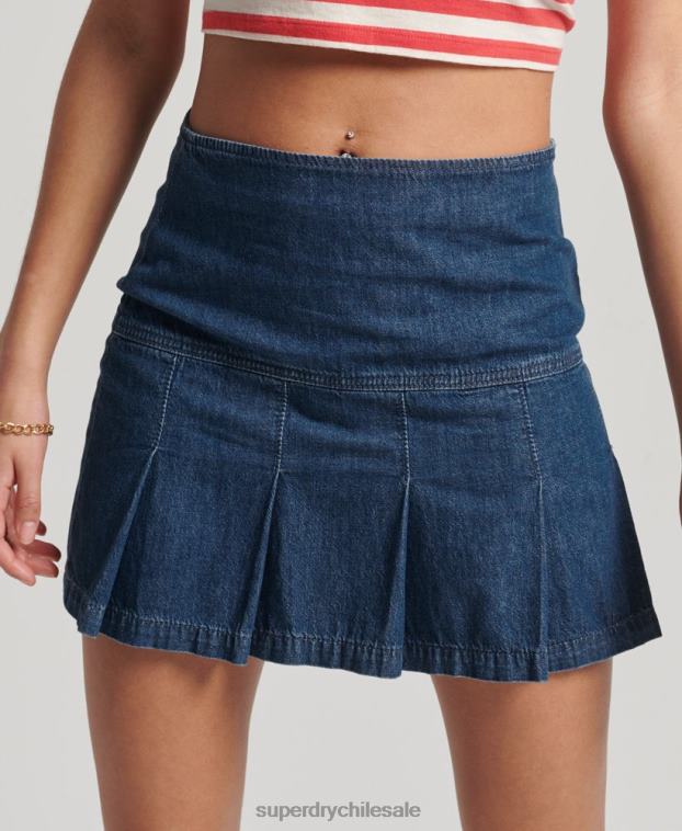 mujer Superdry azul oscuro minifalda de mezclilla vintage con pliegues 2R68Z6742