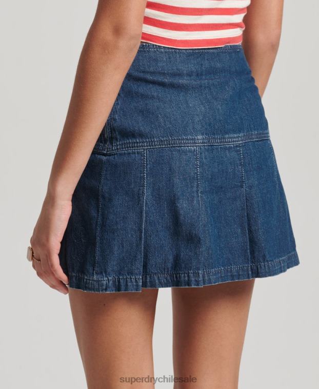 mujer Superdry azul oscuro minifalda de mezclilla vintage con pliegues 2R68Z6742