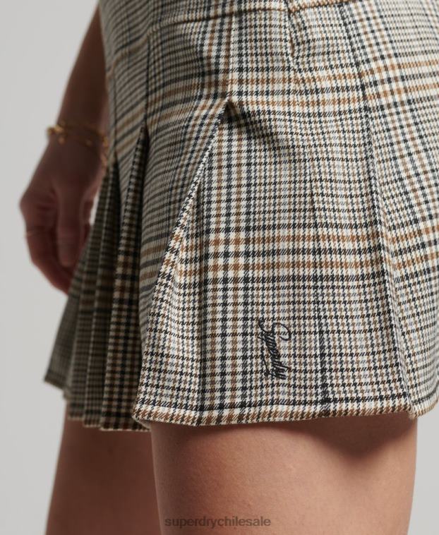 mujer Superdry beige minifalda vintage de tweed con pliegues 2R68Z4158