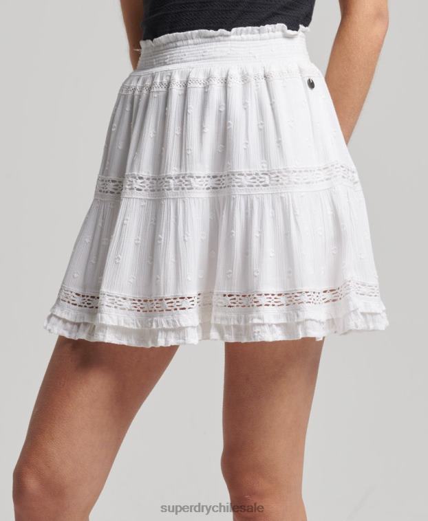 mujer Superdry blanco minifalda de encaje vintage 2R68Z4133