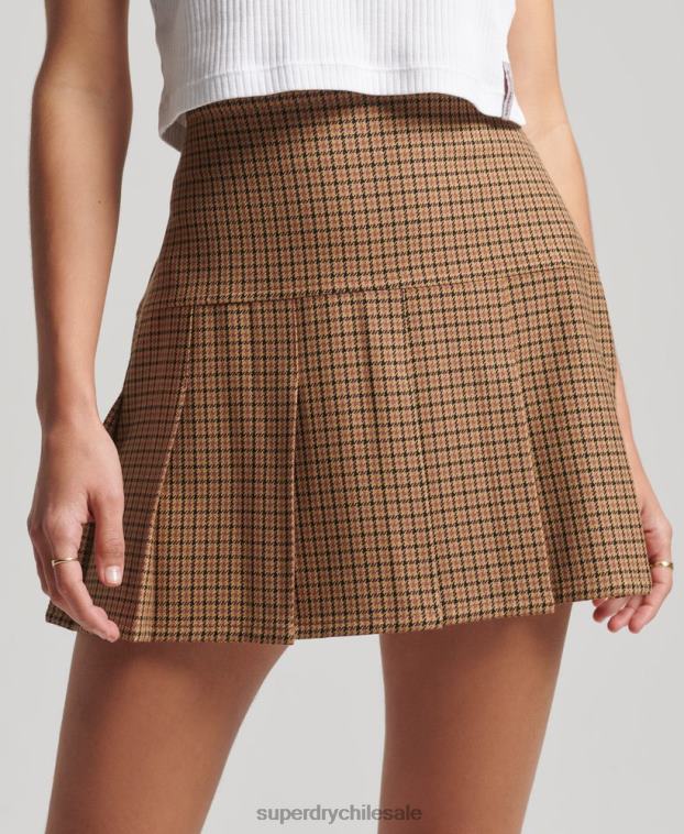 mujer Superdry broncearse minifalda vintage de tweed con pliegues 2R68Z4131