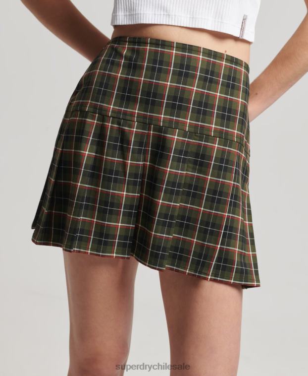 mujer Superdry caqui minifalda vintage de tweed con pliegues 2R68Z4160