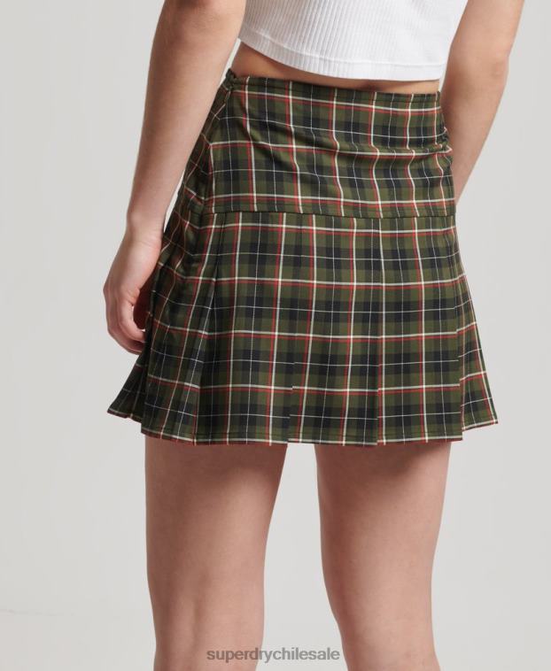 mujer Superdry caqui minifalda vintage de tweed con pliegues 2R68Z4160