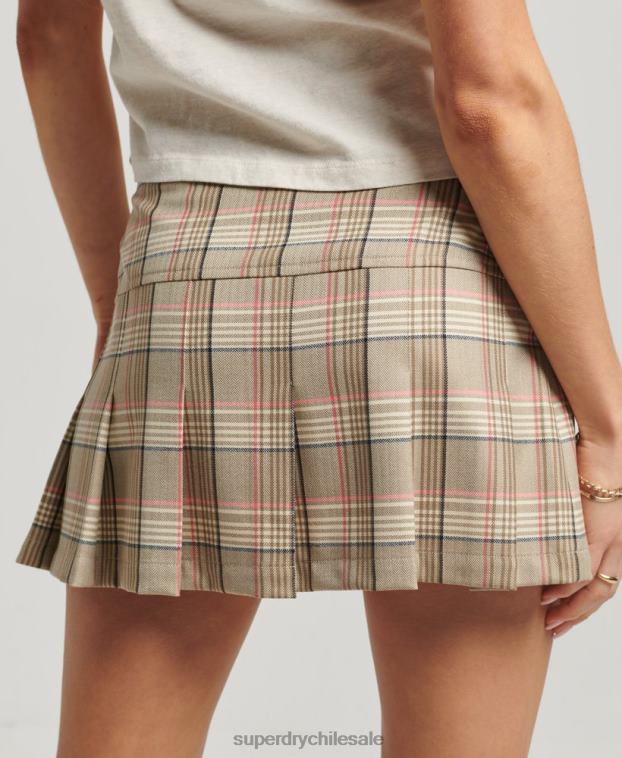 mujer Superdry crema falda de cuadros con 1/2 pliegue 2R68Z4130