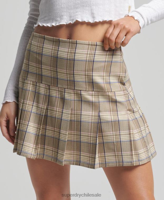 mujer Superdry crema minifalda vintage de tweed con pliegues 2R68Z4144