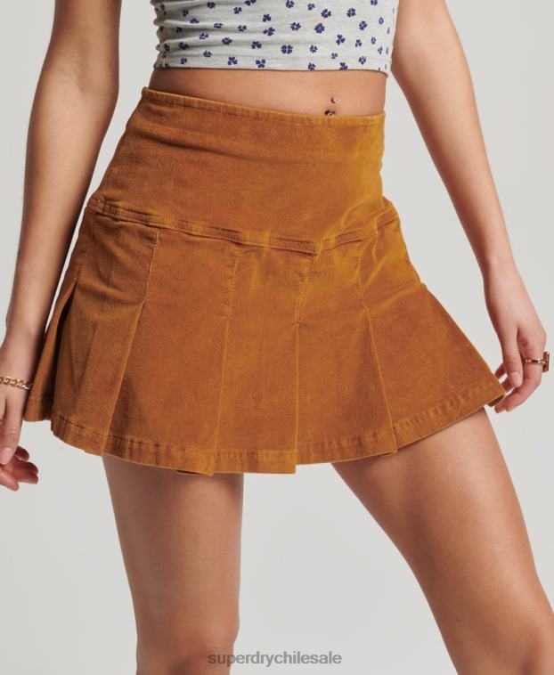 mujer Superdry marrón minifalda plisada de pana vintage 2R68Z4143