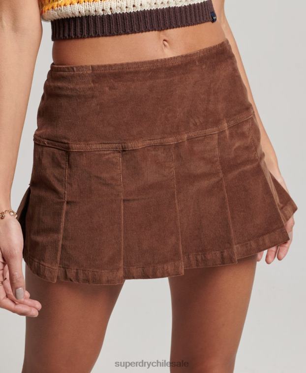 mujer Superdry marrón minifalda plisada de pana vintage 2R68Z4154