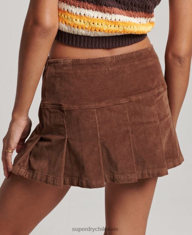mujer Superdry marrón minifalda plisada de pana vintage 2R68Z4154
