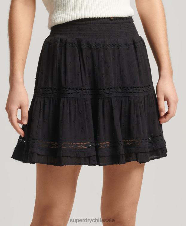 mujer Superdry negro minifalda de encaje vintage 2R68Z4145