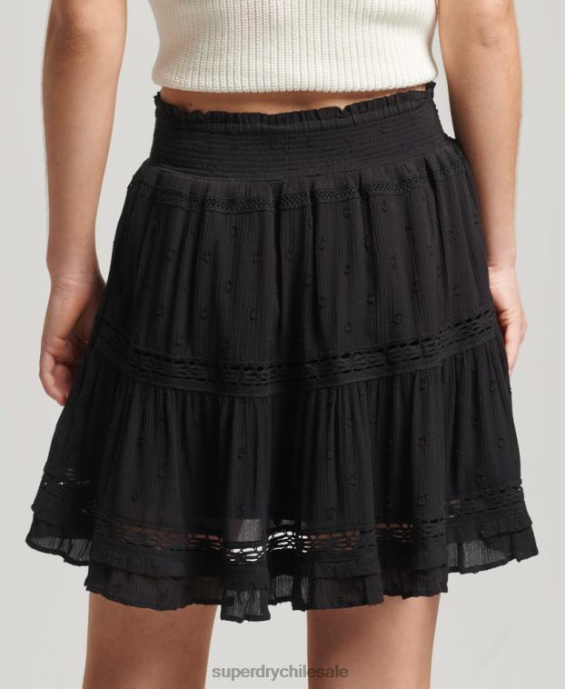 mujer Superdry negro minifalda de encaje vintage 2R68Z4145