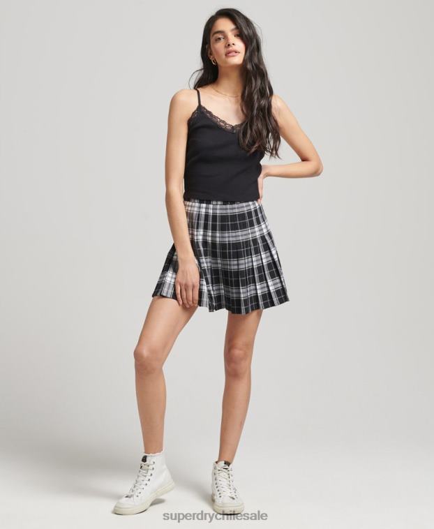 mujer Superdry negro minifalda plisada a cuadros 2R68Z4151