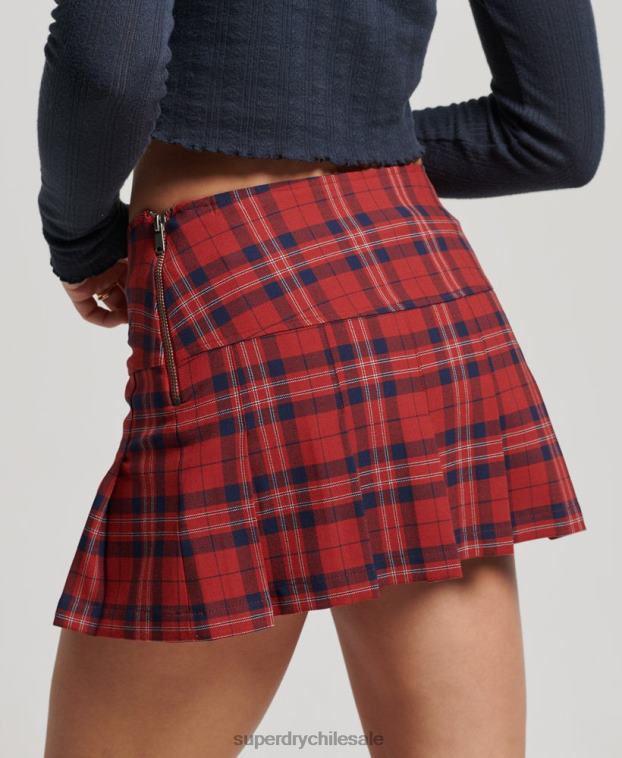 mujer Superdry rojo minifalda con pliegues a cuadros 2R68Z4141
