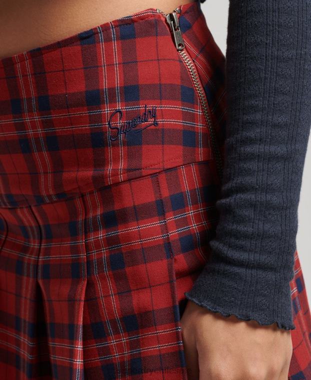 mujer Superdry rojo minifalda con pliegues a cuadros 2R68Z4141