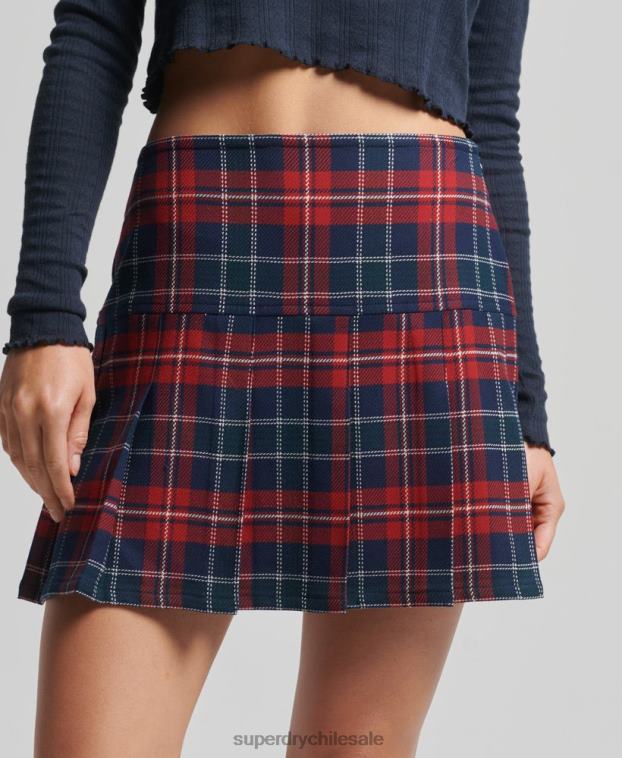 mujer Superdry rojo minifalda vintage de tweed con pliegues 2R68Z4153