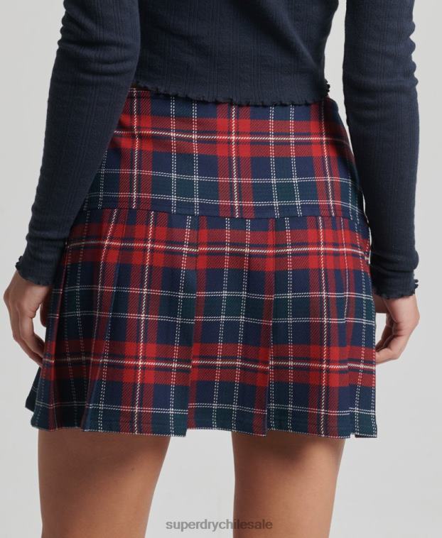 mujer Superdry rojo minifalda vintage de tweed con pliegues 2R68Z4153