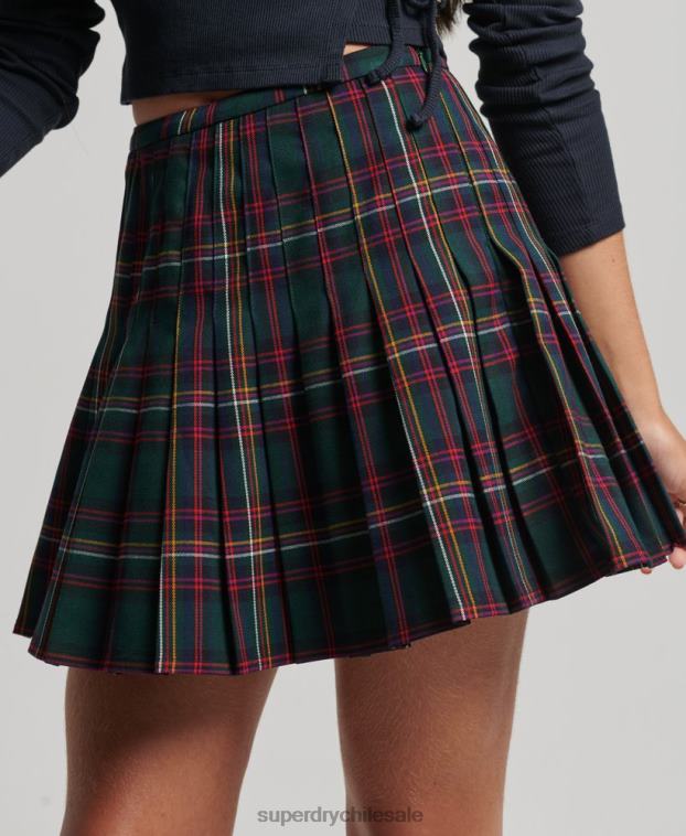 mujer Superdry verde minifalda a cuadros 2R68Z4150