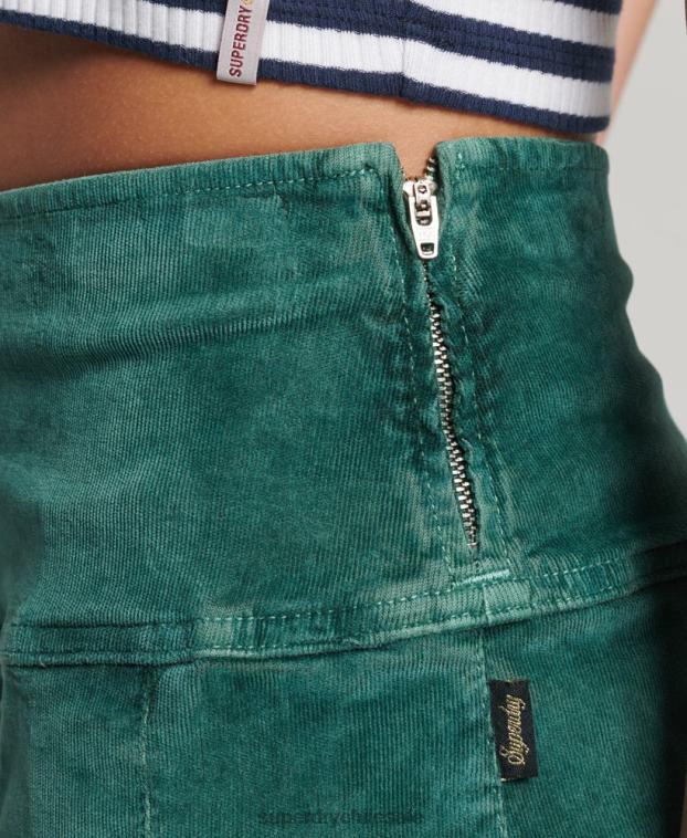 mujer Superdry verde minifalda plisada de pana vintage 2R68Z4152