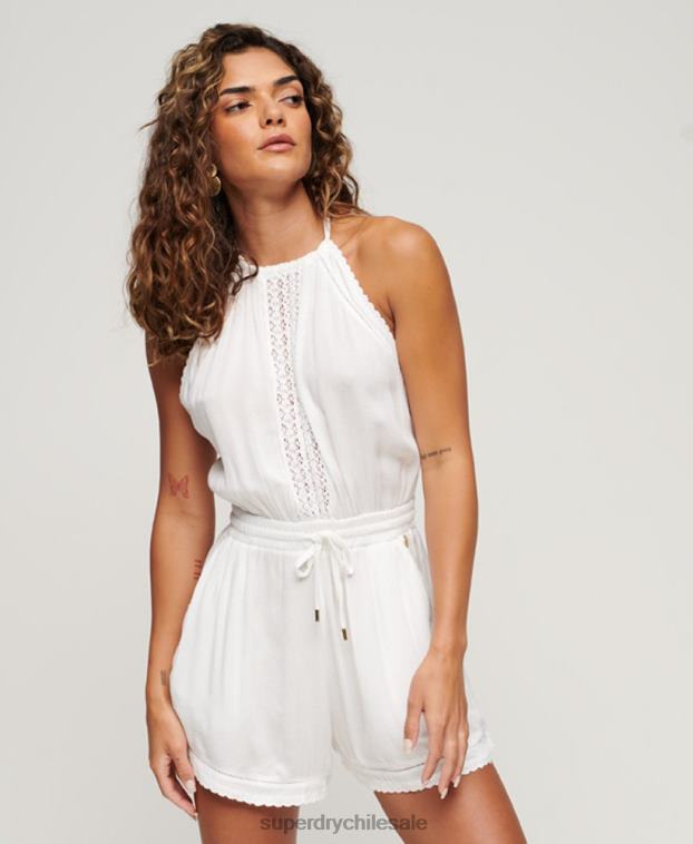 mujer Superdry blanco mono corto con cuello halter 2R68Z2089