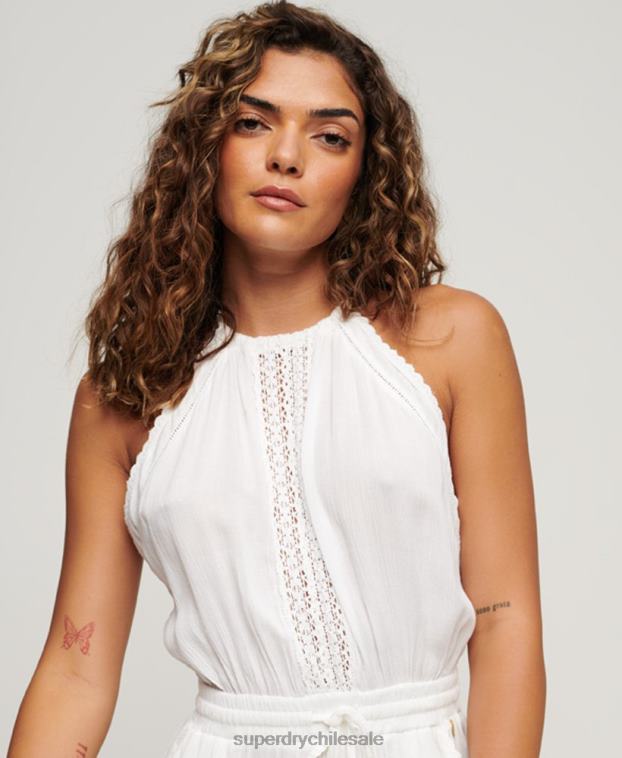 mujer Superdry blanco mono corto con cuello halter 2R68Z2089