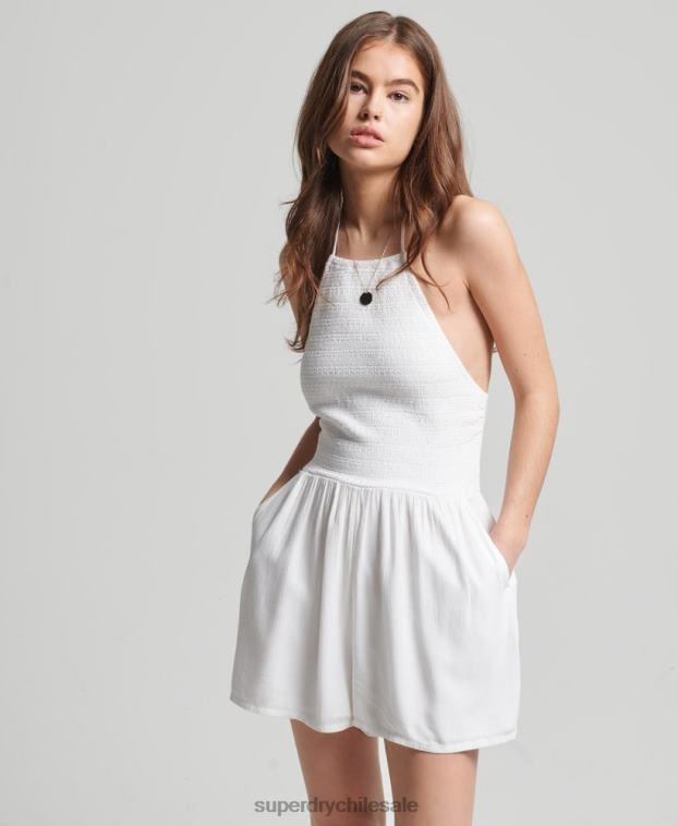 mujer Superdry blanco mono corto con cuello halter y fruncido vintage 2R68Z4101