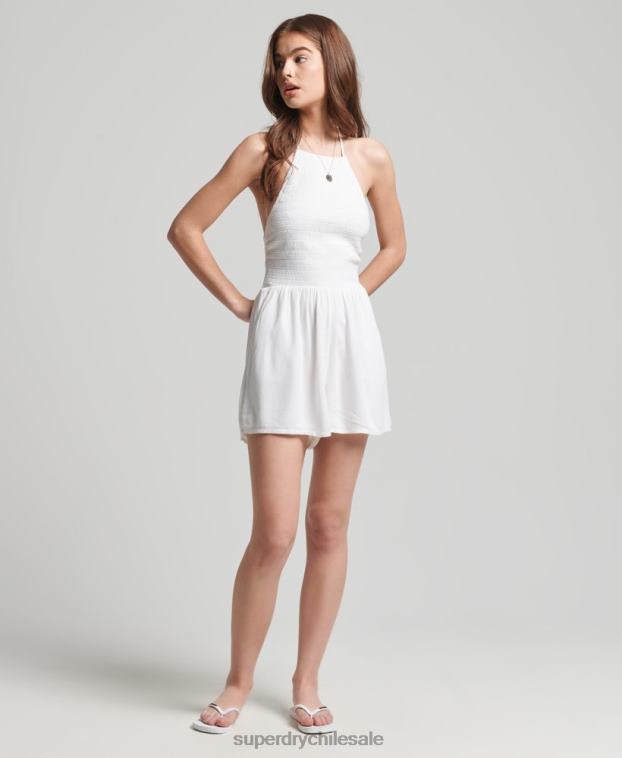 mujer Superdry blanco mono corto con cuello halter y fruncido vintage 2R68Z4101