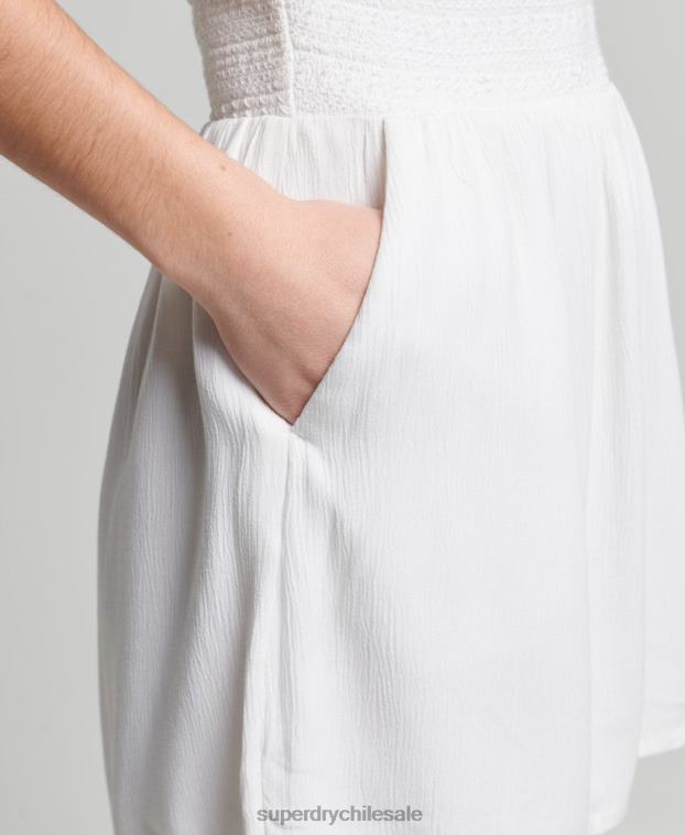 mujer Superdry blanco mono corto con cuello halter y fruncido vintage 2R68Z4101