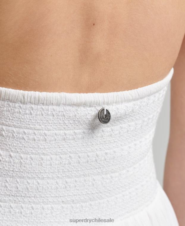 mujer Superdry blanco mono corto con cuello halter y fruncido vintage 2R68Z4101