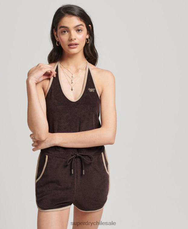 mujer Superdry marrón mono corto de toalla halter vintage 2R68Z4103