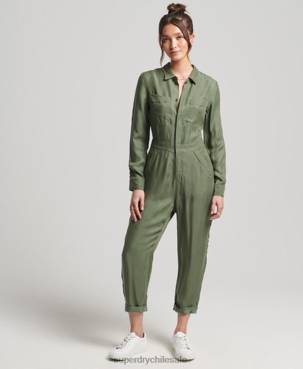 mujer Superdry verde mono camisero cupro manga larga 2R68Z4104