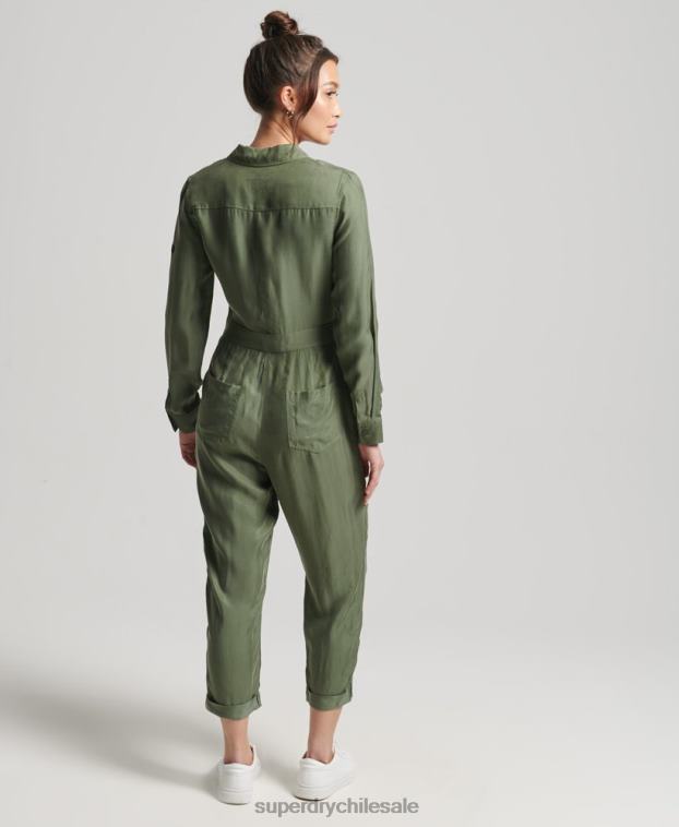 mujer Superdry verde mono camisero cupro manga larga 2R68Z4104