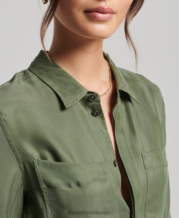 mujer Superdry verde mono camisero cupro manga larga 2R68Z4104