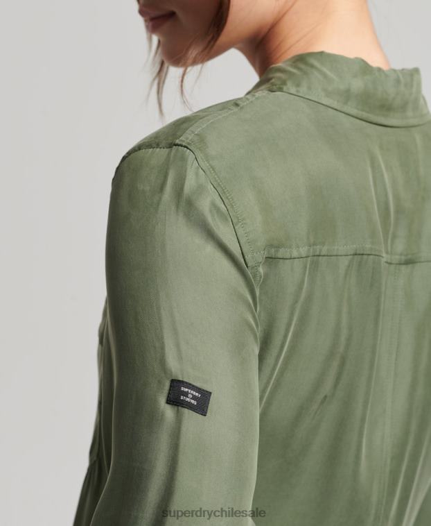 mujer Superdry verde mono camisero cupro manga larga 2R68Z4104