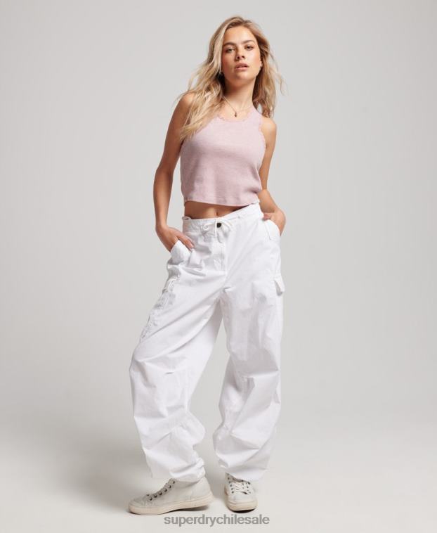 mujer Superdry blanco pantalones holgados de paracaídas 2R68Z1979