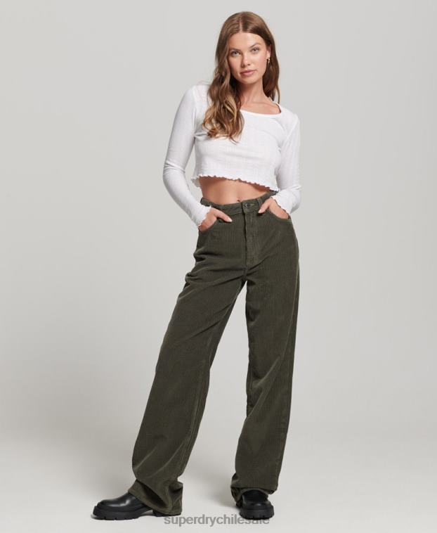 mujer Superdry caqui pantalones anchos vintage de pana 2R68Z2586
