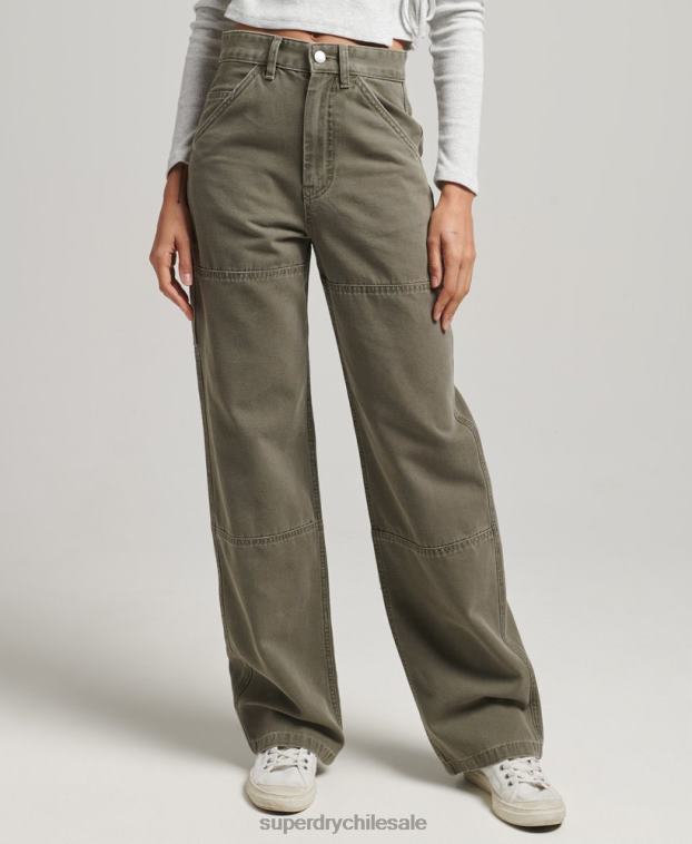 mujer Superdry caqui pantalones de carpintero de pierna ancha 2R68Z2583
