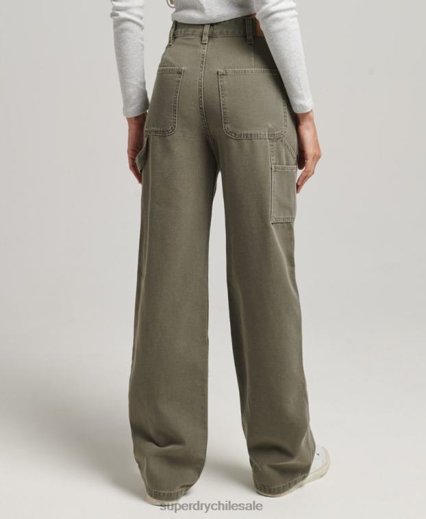 mujer Superdry caqui pantalones de carpintero de pierna ancha 2R68Z2583