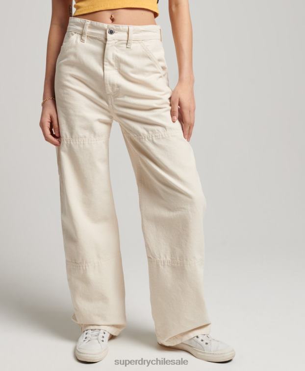 mujer Superdry crema Pantalón carpintero ancho vintage de algodón orgánico 2R68Z2573