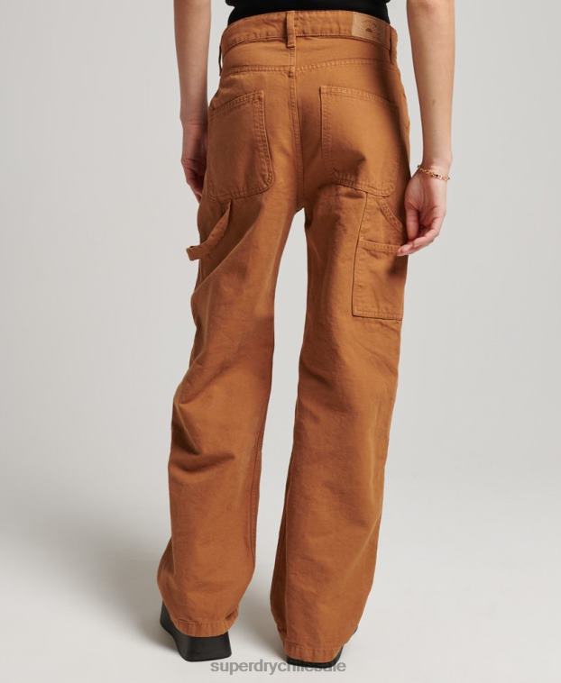 mujer Superdry marrón Pantalón carpintero ancho vintage de algodón orgánico 2R68Z2561