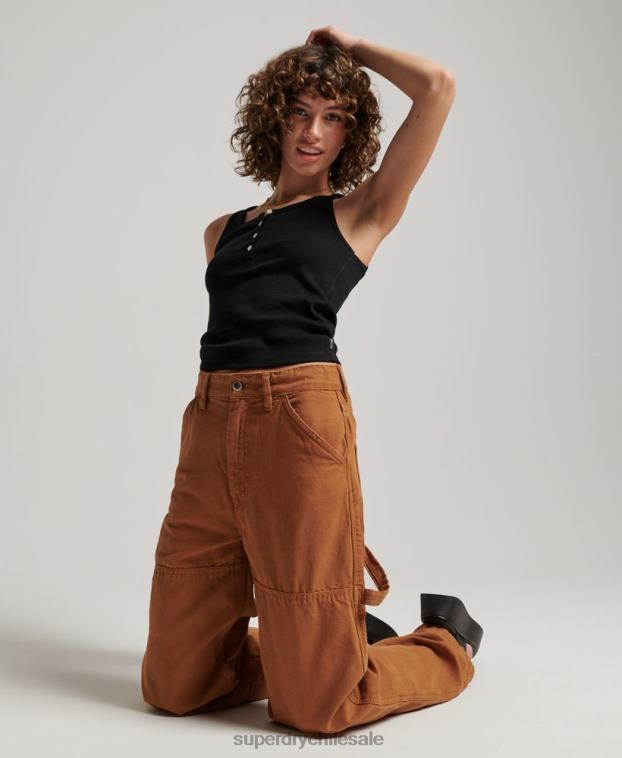 mujer Superdry marrón Pantalón carpintero ancho vintage de algodón orgánico 2R68Z2561