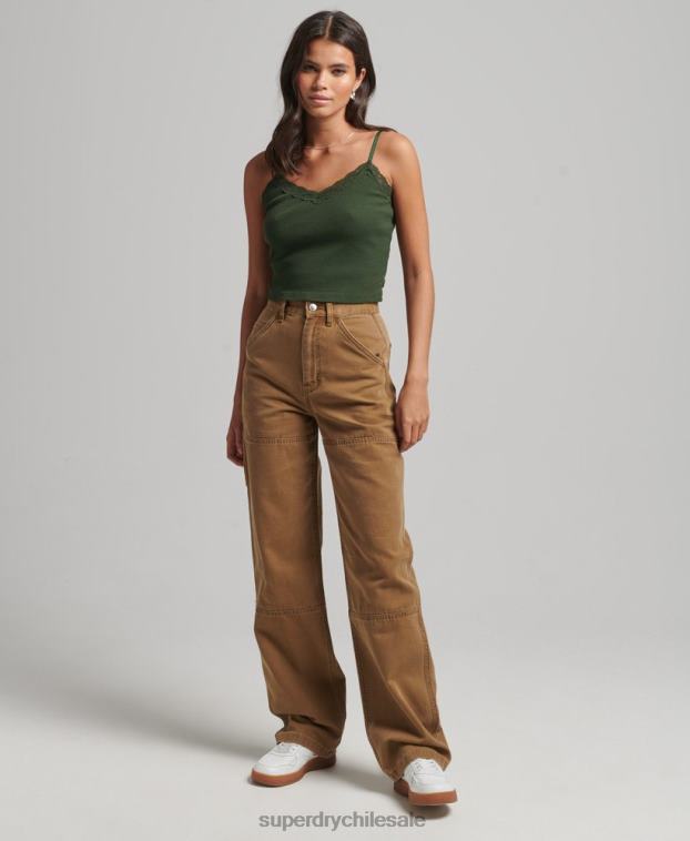 mujer Superdry marrón pantalones de carpintero de pierna ancha 2R68Z2578